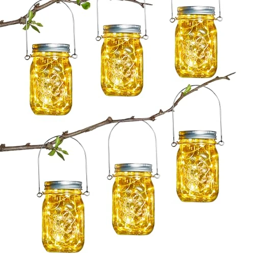 Limited-time offer: Solar Garden Lights - 6 Pack 30 Led Hanging Solar Mason Jar Lights Waterproof Solar Outdoor Lanterns Solar String Decorative Lights for Patio Garden Yard Lawn Party Christmas from 42.47 £ to 42.47 £ (save 0.00%)