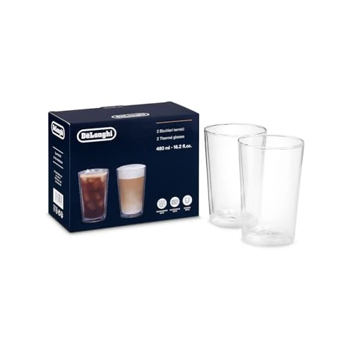 Oferta limitada: De'Longhi DLSC319 - Juego de vasos térmicos de cristal de doble pared, resistente de borosilicato, cómodo de mantener, sin condensación, lavable en lavavajillas, capacidad 490 ml de 26.77 € a 20.36 € (ahorro 24%)