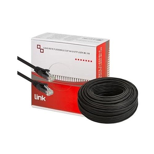Offerta a tempo: LINK LK6A100BL - Matassa Cavo di rete categoria 6A U/UTP LK6A100BL (100 metri, nero) – Guaina LSZH a bassa emissione di fumo – Conduttori in rame AWG24 con 2 connettori RJ45 preinstallati - 0.00% da 84.90 € a 84.90 €