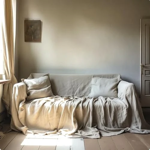 L'EMPORIO CASA Bankovertrek, effen, robuust, van panama-katoen, 160 x 280-260 x 280-360 x 280 cm, maxilaken, katoen, granfoulard, gemaakt in Italië (natuur, 360 x 280)