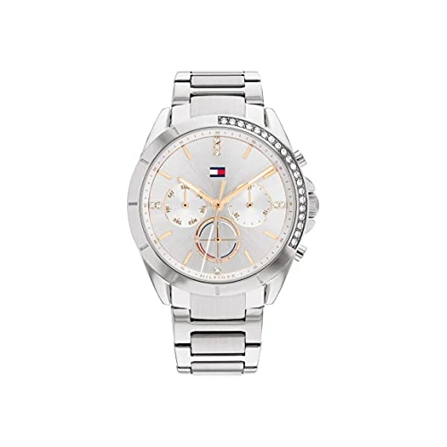 Offerta a tempo: Tommy Hilfiger Orologio Analogico Multifunzione al Quarzo da Donna con Cinturino in Acciaio Inossidabile Argentato - 1782384 - 57% da 169.00 € a 72.16 €