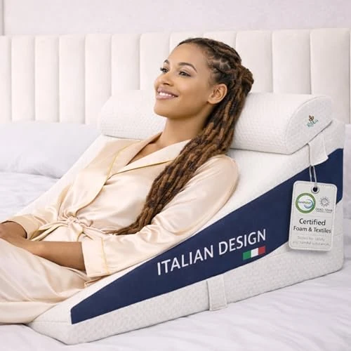 Offerta a tempo: Ritalia Cuscino per Lettura LETTO 60x60x30 con 3 Altezze, Ideale come Cuscino Triangolare per Lettura e Alzapiedi Materasso Adulti, Realizzato in Schiuma Memory e Gel Iniettato. - 0.00% da 83.74 € a 83.74 €