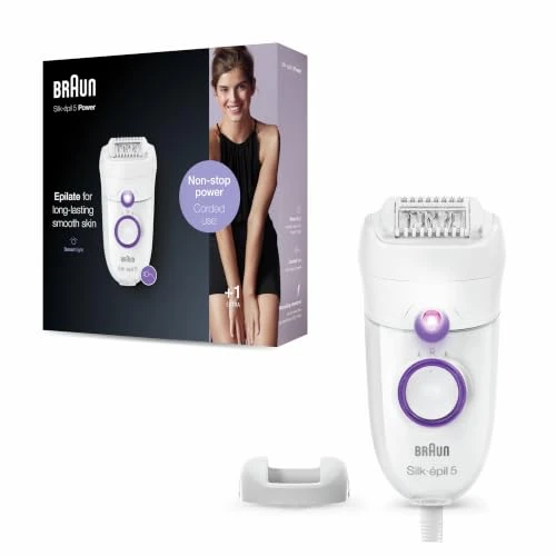 Oferta limitada: Braun - Depiladora Silk-épil 5 para mujer, apta para contornos difíciles, con ajuste de velocidad, depilación cómoda, ideal como regalo, 5-505 blanco y morado de 71.76 € a 71.76 € (ahorro 0.00%)