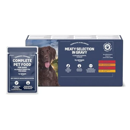 Offre limitée : by Amazon Aliment Complet Pour Chiens Adultes, Sélection à la Viande en Sauce, 4.8 kg, 48 lot de 100g de 23.32 EUR à 15.12 EUR (remise 35%)