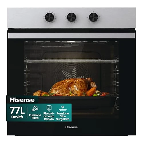 Hisense BI61111AX Horno Multifunción, Gran Capacidad 77L,Cocción Simultanea 5 Niveles, ventilador XXL, Pizza mode 300º, Puertas removibles Inox