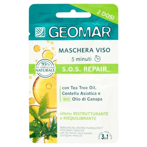 Offerta a tempo: GEOMAR | SOS Repair, maschera facciale effetto riequilibrante e riequilibrante, 5 minuti, 95% di origine naturale, dermatologicamente testata, 7,5 ml x 2 - 37% da 1.25 € a 0.79 €