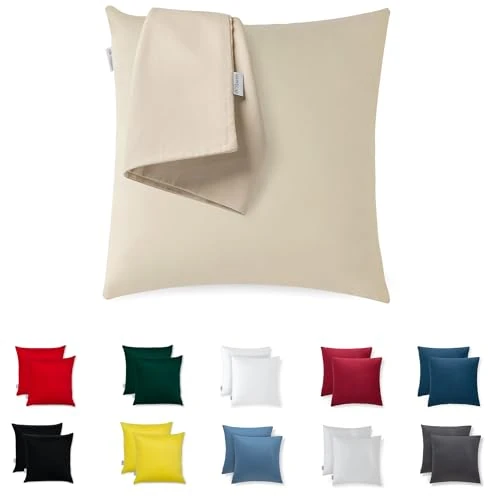 Flowen Set van 2 Kussensloop 50x50 100% Katoen Satin Premium Super Zachte Kussenslopen Resistent en Hypoallergeen Anti-Mijt Kussenbeschermer Decoratief met Verborgen rits Wasbaar