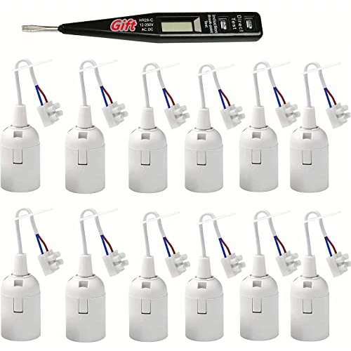 Offerta a tempo: 12 Pezzi Portalampada E27 Porta Lampadina Portalampada E27 per Cantiere/Ristrutturazione/Lavori,E27 Lampade Basi con Filo e Terminale,Tester di Tensione,Supporto della Lampada - 0.00% da 15.98 € a 15.98 €
