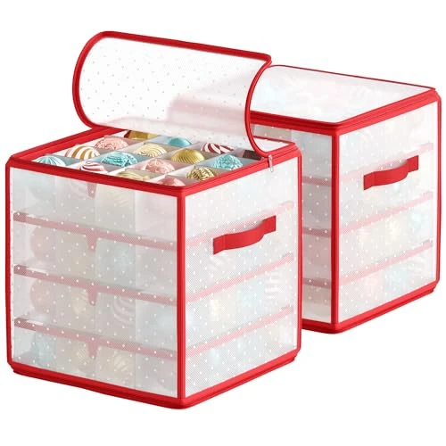 Tijdelijke aanbieding: SONGMICS Opbergdozen voor kerstballen, set van 2, dozen voor kerstversiering, 128 vakken, uitneembare inlegvakken, elk 34,5 x 34,5 x 34 cm, halftransparant rood RFB029T02 van 42.99 EUR naar 42.99 EUR (korting 0%)