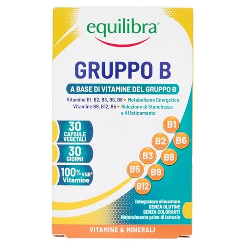 Offerta a tempo: Equilibra Integratori Alimentari, Gruppo B, Integratore di Vitamine del Gruppo B per la Riduzione di Stanchezza e Affaticamento e per il Normale Metabolismo Energetico, 30 Capsule - 43% da 6.99 € a 3.95 €