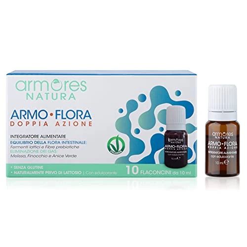 Offerta a tempo: Armores Natura Integratori Alimentari, Armo-Flora, per l'Equilibrio della Flora Intestinale e la Riduzione del Gonfiore Addominale, con Probiotici, Melissa, Anice e Finocchio, Vegano, 10 Flaconcini — 30% da 12,32 € a 8,62 €