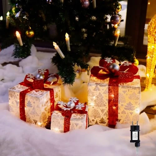 CCLIFE Set of 3 LED Gift Box Christmas Box Illuminated Fairy Lights Battery Operated Christmas Decoration