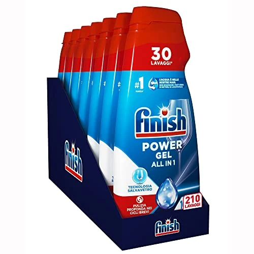 Finish Powergel - Detergente para lavavajillas líquido, multiacción, 100% vajilla más protegida, 210 lavados, 7 paquetes de 30 lavados