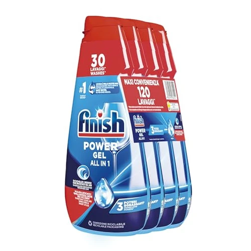 Finish Powergel - Gel detergente para lavavajillas líquido, multiacción, potencia desengrasante, fresh, 120 lavados, 4 paquetes de 30 lavados