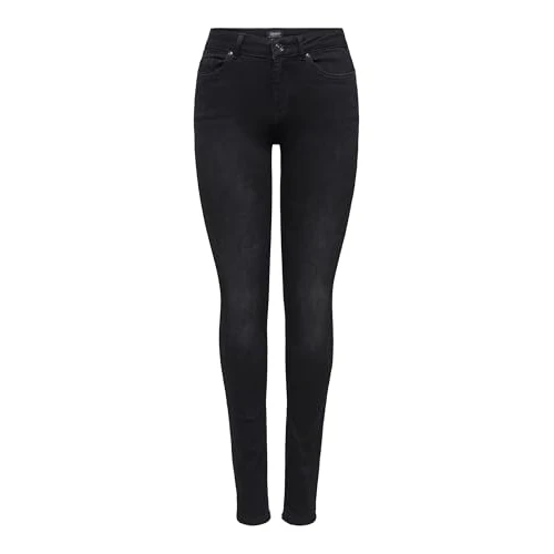 ONLY Women's Onlblush Life Mid Sk Dnm Rea1099 Noos Jeans, Black Denim, XS 34L UK