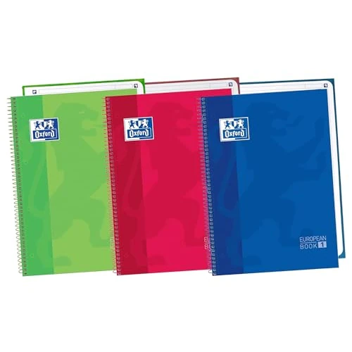 Oxford SCHOOL CLASSIC Confezione da 3 Europeanbook 1 A4+ Coperchio extra 5 x 5 80 fogli colori vivaci SCRIBZEE