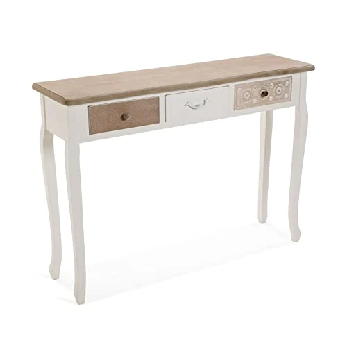Versa Boedo Narrow Furniture for Entrance or Hallway, Modern Console Table, with 3 Drawers, Measures 78.5 x 30 x 109 cm, Wood, Brown and White