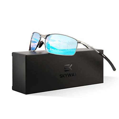 SKYWAY Lunettes de soleil pour homme avec verres polarisés pour sports de plein air, monture en métal, protection UV400, anti-reflet, réduit la fatigue oculaire