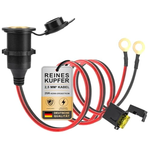 Offerta a tempo: Dongge Presa accendisigari ad alte prestazioni, impermeabile grado marino 12 V/24 V, presa per accendini a corrente continua per barca, moto, auto, con cavo di collegamento da 1 m, 2,5 mm² 20 A - 0.00% da 11.97 € a 11.97 €