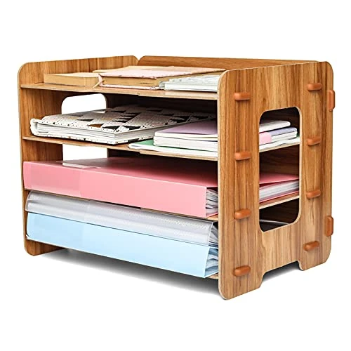 Oferta ograniczona: EXERZ Drewniany Organizer Na Dokumenty 4 Poziomy Do Porządkowania Biurka, Materiałów Biurowych, Notebooków, Listów I Przechowywania Czasopism, Stacjonarnych, Dekoracji DIY (Drewniany/Różowy) z 79.99 EUR na 79.99 EUR (znizka 0%)