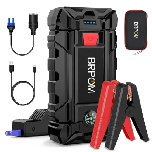 BRPOM Avviatore Batteria Auto, 7000A 26800mAh Avviatore di Emergenza per Auto/Moto, (Motori Fino a 10.0L Gas o 8.0L Diesel) Torcia a LED,Porta USB da per Smartphone