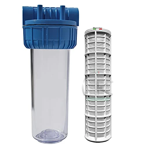 WK Kit conteneur de filtration d'eau | Fixations 3/4" | Avec cartouche en nylon 10" lavable et réutilisable,