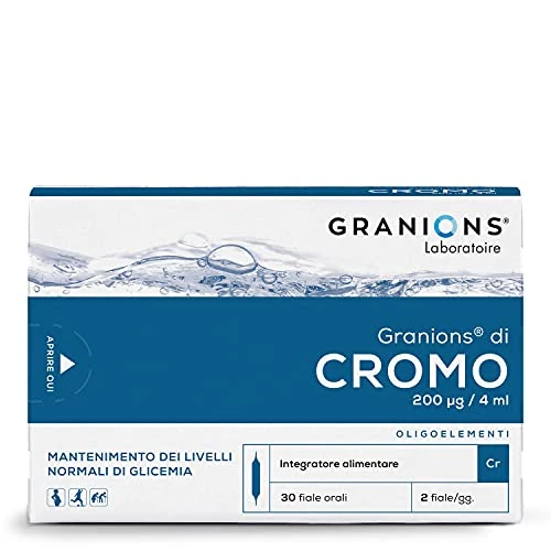Granions Cromo 200 µg, Mantenimento dei Livelli Normali di Zucchero nel Sangue, Termogenico, Per Tutti, Cromo 200 Picolonato, Glicemia, Integratore per Dimagrire, 30 Fiale