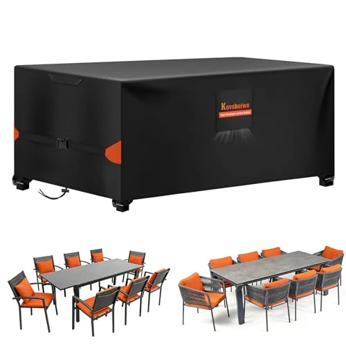 Offerta a tempo: Kovshuiwe 180x120x74cm Copertura Tavolo Giardino Esterno Copertura per Mobili da Giardino Telo Copri Protettivo Quadrato per Tavolo e Sedie da Esterni Oxford Impermeabile Anti-UV Nero - 15% da 24.29 € a 20.57 €