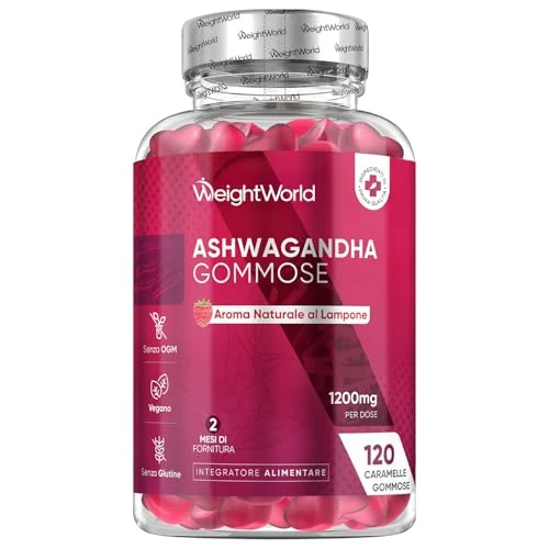 Ashwagandha Gummies - 1200mg pro Portion - 120 Vegane Gummibärchen - 2 Monate Vorrat - Natürlicher Himbeergeschmack - Alternative zu Ashwagandha Kapseln - Täglich 2 Gummibärchen - WeightWorld