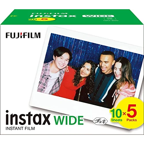 Fujifilm Instax WIDE Pellicola ISO 800, Foto Formato 62 x 99 mm, 50 Stampe (5 Pacchi da 10), Bianco