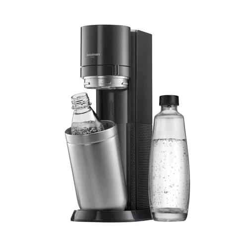 Limited-time offer: SodaStream water bubbler DUO switch without CO2 cylinder, 1x 1L glass bottle and 1x 1L dishwasher-safe plastic bottle, height: 44cm, color: titanium from 110.66 GBP to 110.66 GBP (save 0%)