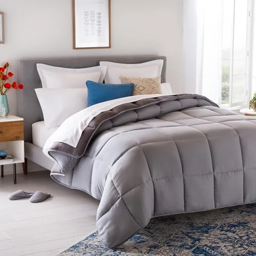 Linenspa 4 Seasons Microfibre Duvet - All Season Duvet - Ultra Soft - Duvet 135 x 200 cm, Grey (Stone/Charcoal)