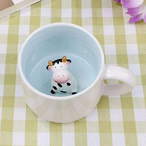 Zeitlich begrenztes Angebot: LOZACHE 3D Kuh Kaffeebecher 350 ml, Handgefertigte Keramiktasse von 15.99 € auf 13.59 € (15% Rabatt)