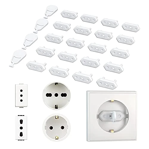 EUDEMON 20 Piezas Tapas de enchufe de seguridad para bebés, Tapas de enchufe de tomacorriente a prueba de niños (Blanco)