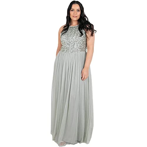 Offerta a tempo: Maya Deluxe Maxi Abito da Damigella d'Onore con Scollo all'Americana e Paillettes Impreziosito da Balli di fine Anno, Laurea Matrimonio Vestito, Giglio Verde, 44 Donna - 0.00% da 52.21 € a 52.21 €