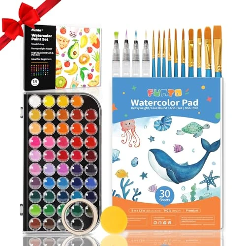 Begrenztes Angebot: Funto Mini Wasserfarben-Set, All-In-One Nussholz 8-Farben Premium Pocket Travel Paint Kit, mit Crossbody-Tasche, Wasserfarben-Tagebuch, Metallklammer,Malwassertasse von 22.94 EUR auf 22.94 EUR (Rabatt 0%)