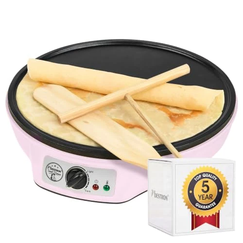 Oferta limitada: Bestron Crepera de diseño retro, Crepera electrica para crepes de Ø 30 cm, incl. esparcidor de masa y volteador de crepes, con revestimiento antiadherente, 1000 vatios, color: rosa de 27.99 € a 27.99 € (ahorro 0.00%)