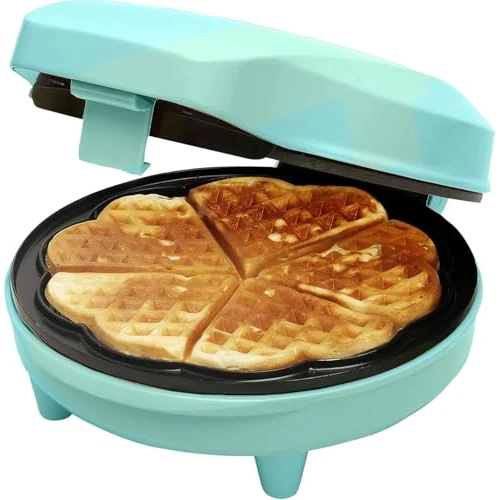 Bestron Waffeleisen für klassische Herzwaffeln, Waffelmaker mit Antihaftbeschichtung für Waffeln in Herzform, Retro Design, 700 Watt, Farbe: Mint