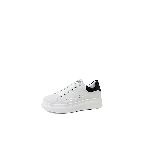 Offerta a tempo: QUEEN HELENA Sneakers Bianche Scarpe da Ginnastica Donna X22-17 Nero 38 | Sneakers donna, tomaia in ecopelle, fodera e sottopiede in tessuto, suola in gomma, platform 4,5 cm, chiusura con lacci - 0.00% da 45.00 € a 45.00 €