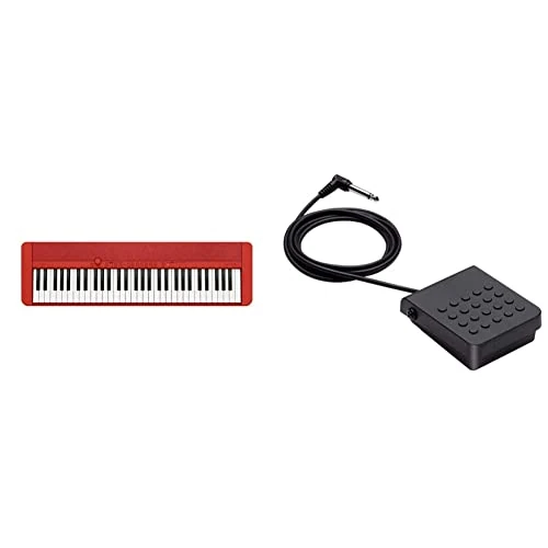 Casio CT-S1RD CASIOTONE Piano-Keyboard mit 61 anschlagdynamischen Tasten, rot & SP-3 Sustain Pedal
