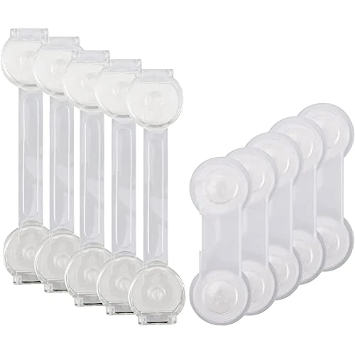 BillyBath Baby Schranksicherung Kindersicherung für Schrank, Schubladen, Kühlschrank, Toilettensitz mit Starker Kleber ohne Bohren, Zwei Formen, Transparent, 10er Pack