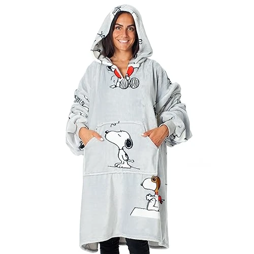 Kangurone Manta Sudadera con Capucha, de Felpa, Oversize, Hoodie Snoopy, Bata con Capucha, 100% Microfibra, Gris, Talla Adulto, 90x95cm. Regalo Mujer, batamanta, Manta Sofa, Sudadera Manta