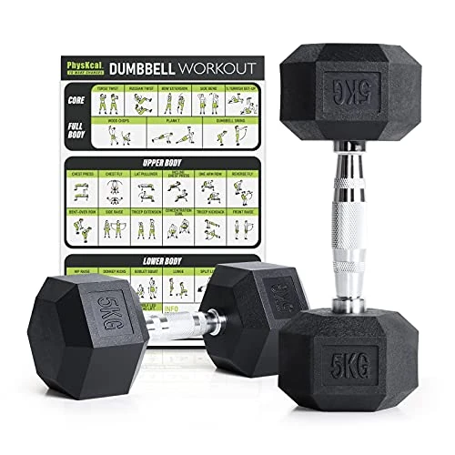Zeitlich begrenztes Angebot: PhysKcal 5 kg Paar Hexagon Hanteln Poly-Gummierte Kurzhantel-Set von 49.99 € auf 49.99 € (0.00% Rabatt)