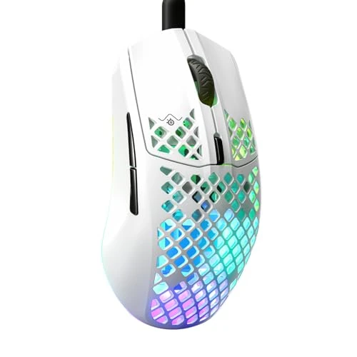 SteelSeries Aerox 3 - Raton Gaming Con Cable - Diseño ultraligero resistente al agua - RGB - Sensor óptico TrueMove Core 8500 DPI - Snow