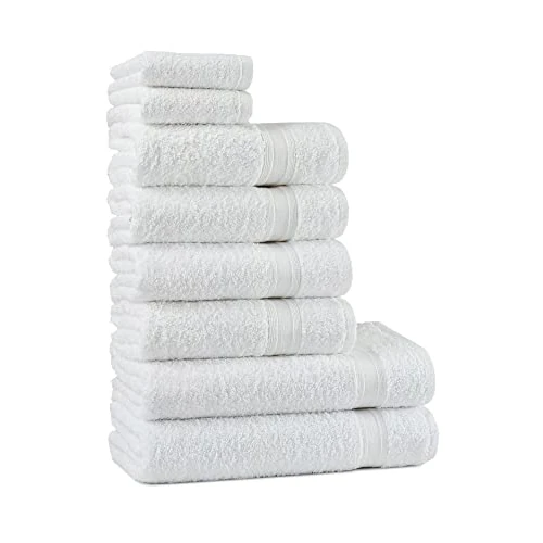Tuiste Lot de 8 serviettes blanches - 100 serviettes en coton - Lot de 2 serviettes de bain - 4 serviettes de bain - 2 serviettes d'invité - Doux et absorbant - Couleur : blanc.