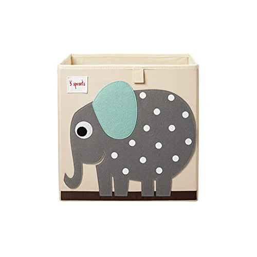 3 Sprouts - Boite Rangement Enfant - Cube de Rangement Tissu pour Jouets et Accessoires - Bac / Caisse Rangement Enfant - Boite Rangement Jouet - Idéal pour Enfants et Bébé - Éléphant