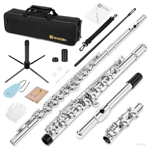 Limitiertes Angebot: Vangoa C Flöte 16 geschlossen Löcher Querflöte Instrument Vernickelt Flöte Anfänger Set mit Flötenständer Silbern von 129.98 EUR auf 99.99 EUR (Spare 23%)