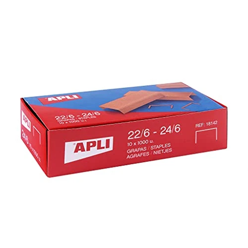 Zeitlich begrenztes Angebot: APLI 18964-10.000 Kupferklammern verzinkt Nr. 22/6-24/6-10 Boxen mit 1000 Heftklammern von 5.54 € auf 4.20 € (24% Rabatt)
