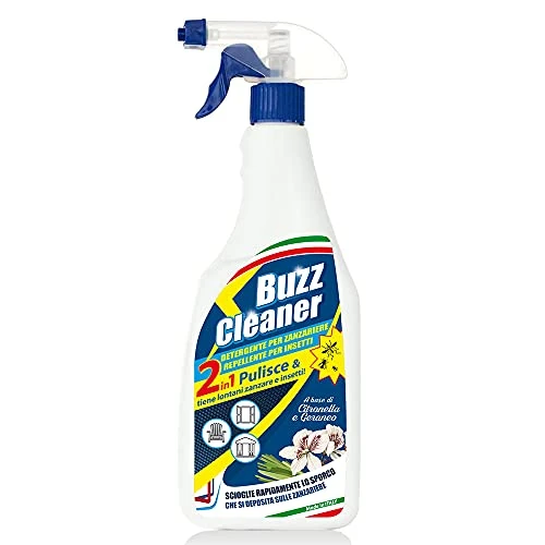 Offerta a tempo: EURO MARKETING MANUFACTURING Buzz Cleaner Detergente Per Zanzariere E Repellente Per Insetti, Profumazione A Base Di Citronella E Geranio, 750 Millilitro - 42% da 29.71 € a 17.11 €