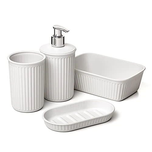 Tatay Set di Accessori da Bagno della Collezione Baobab, da Tavolo, Fabricato in Polipropilene, Senza BPA, Colore Bianco Pergamon.
